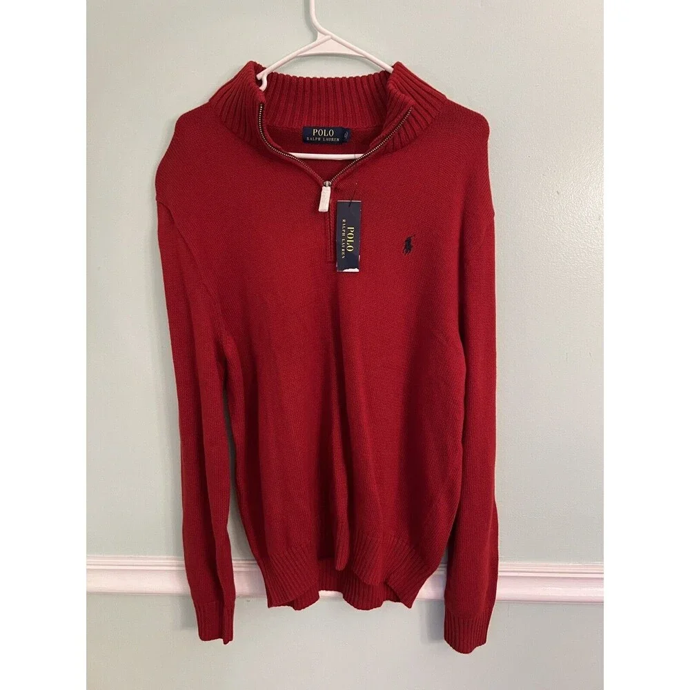 Polo Ralph Lauren 1/4 Half Zip Sweater Red Blue Pony Logo L‎ Pullover Macy’s
